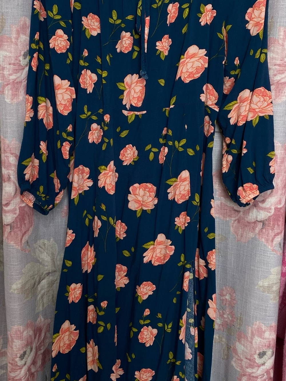 Floral Navy Maxi Dress with Pink Rose Print